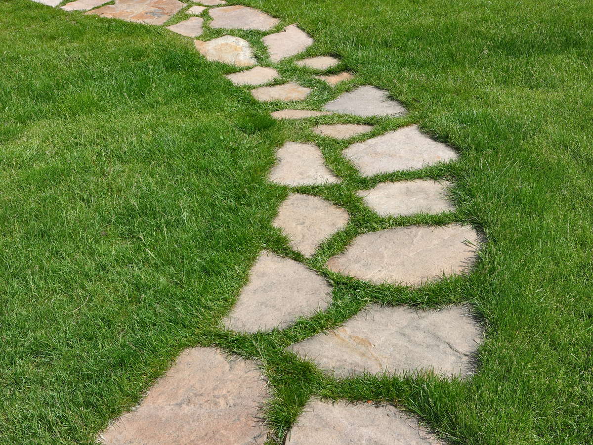 Flagstone steppers set in lawn